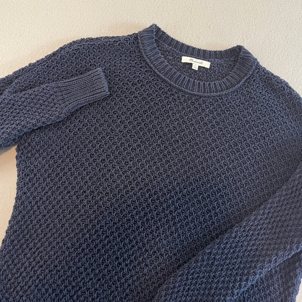 Madewell Navy Blue Textured Knit Crewneck Sweater XS 100%‎ Cotton